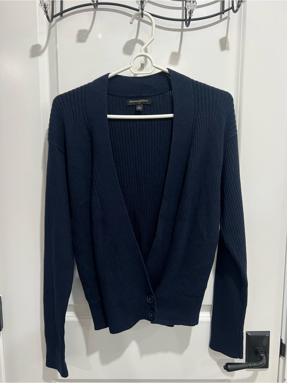 Banana Republic Dark Navy Ribbed V-Neck Button Cardigan